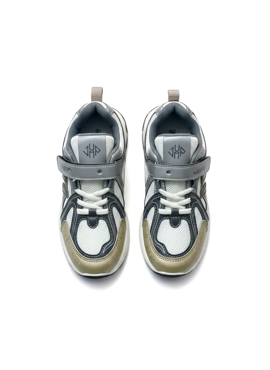 Boys Running Sports Sneakers with Hook & Loop Strap – Grey Beige