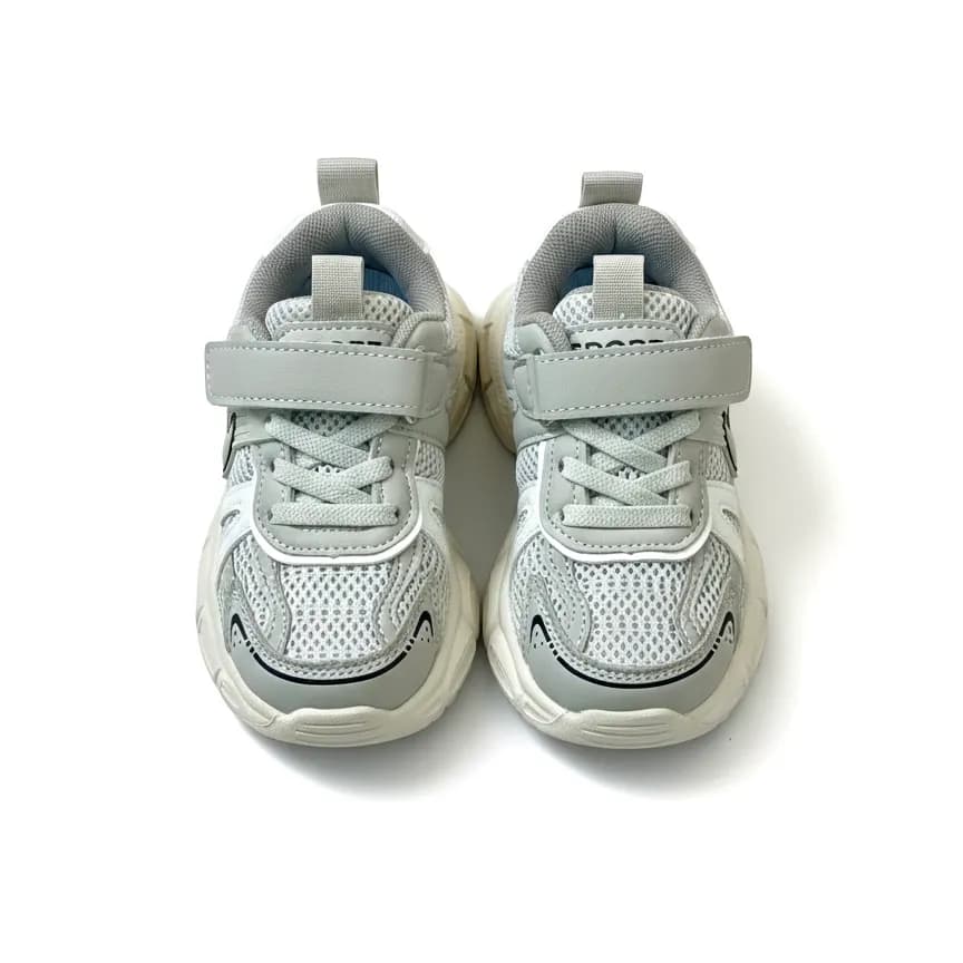 Kids Running Shoes — Breathable Mesh Lightweight Sneakers with Velcro | Grey