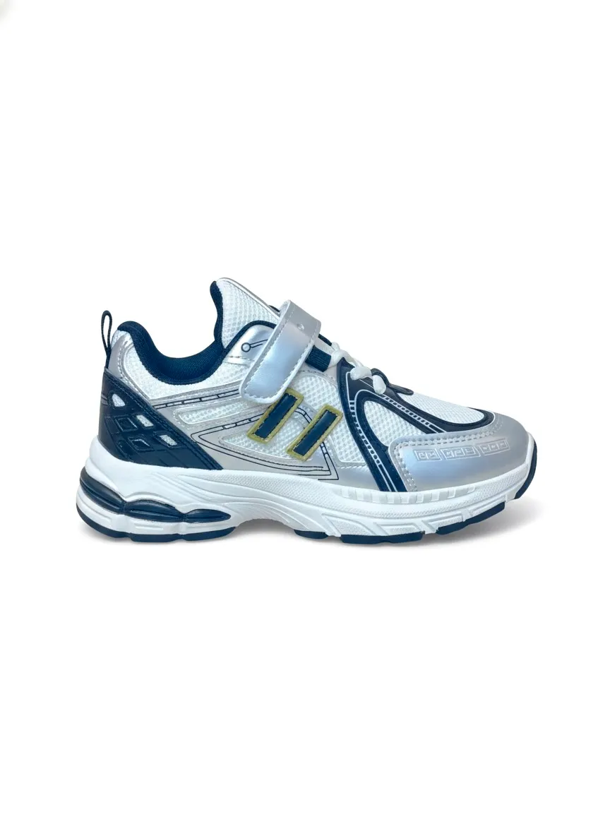 Boys Running Sports Sneakers with Hook & Loop Strap – Grey Black