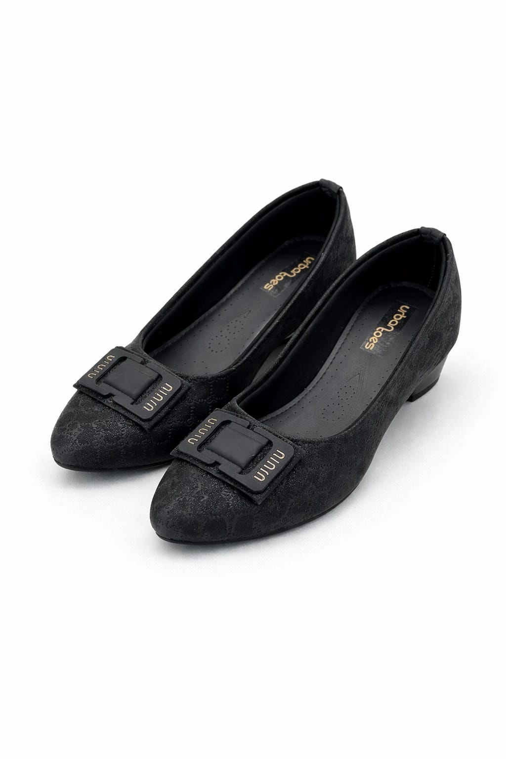Classic women's black formal low heel shoes with Buckle Detail – Comfortable Office Wear - UrbanToes