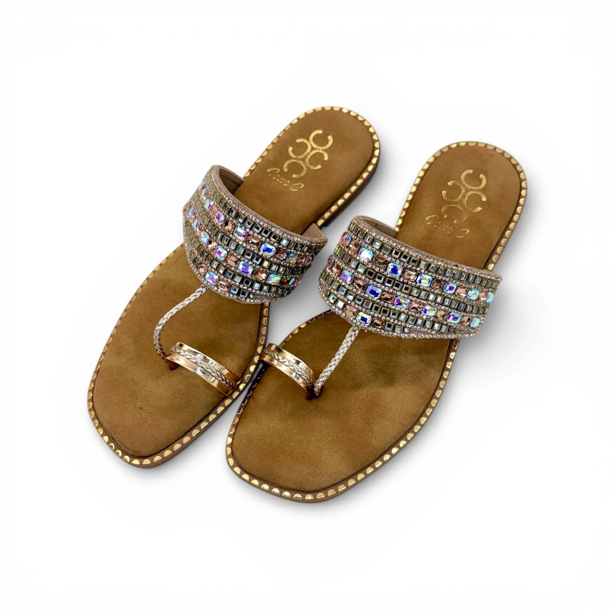 Women Pastel Crystal Stone Work Ethnic Flats - UrbanToes