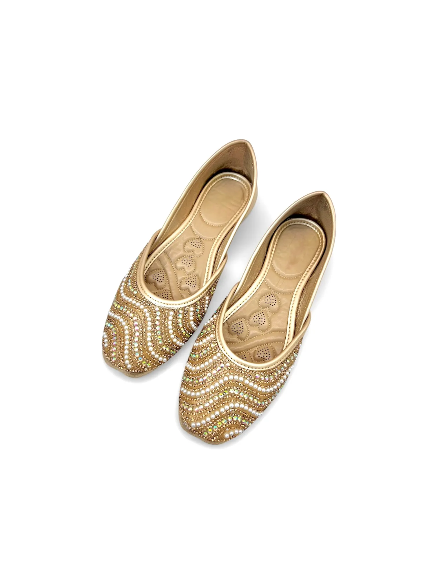 Women’s Gold Embellished Punjabi Jutti with Crystal Bead Work - UrbanToes