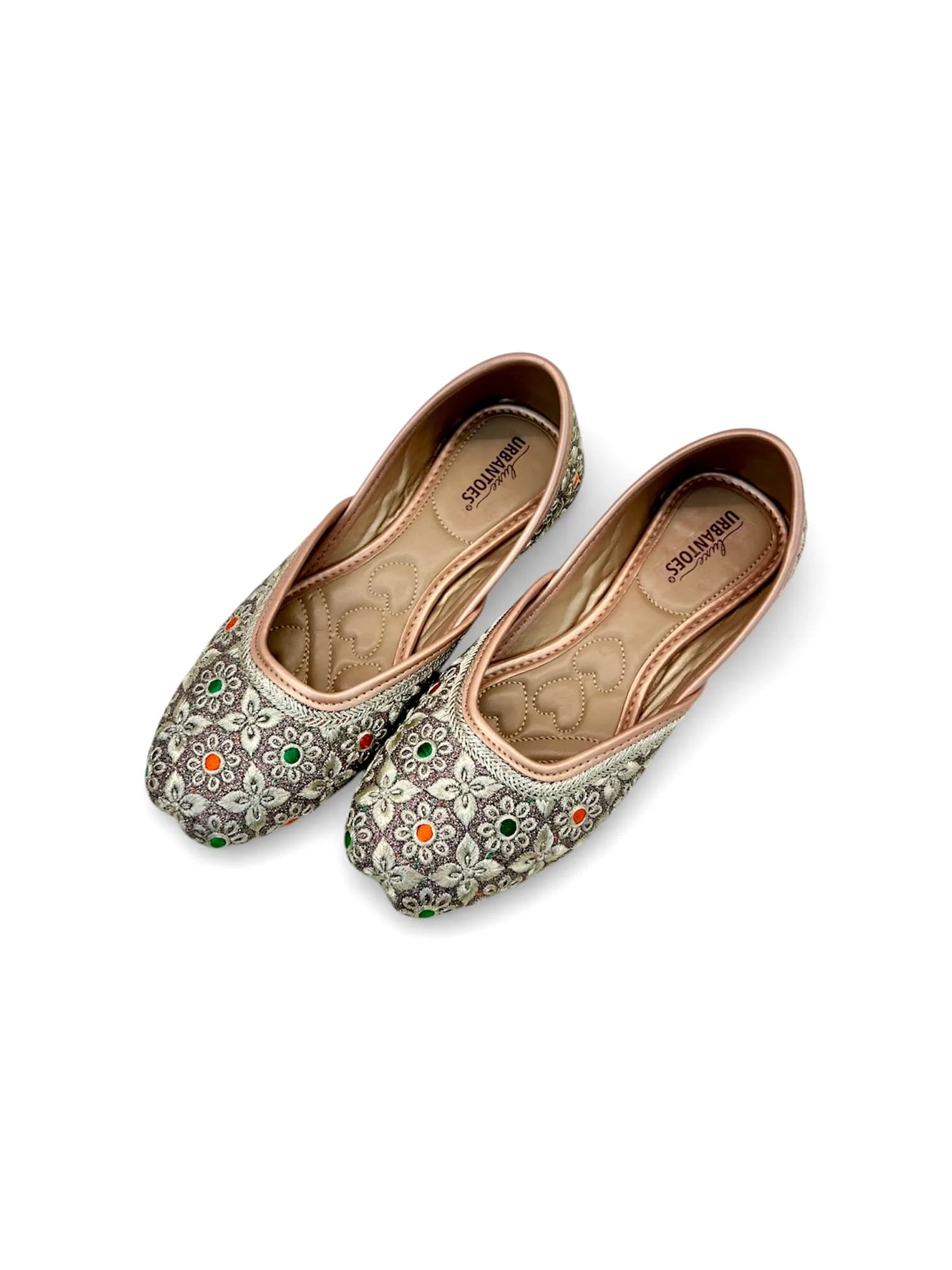 Women’s Antique Golden Embroidered Punjabi Jutti with Floral Motifs