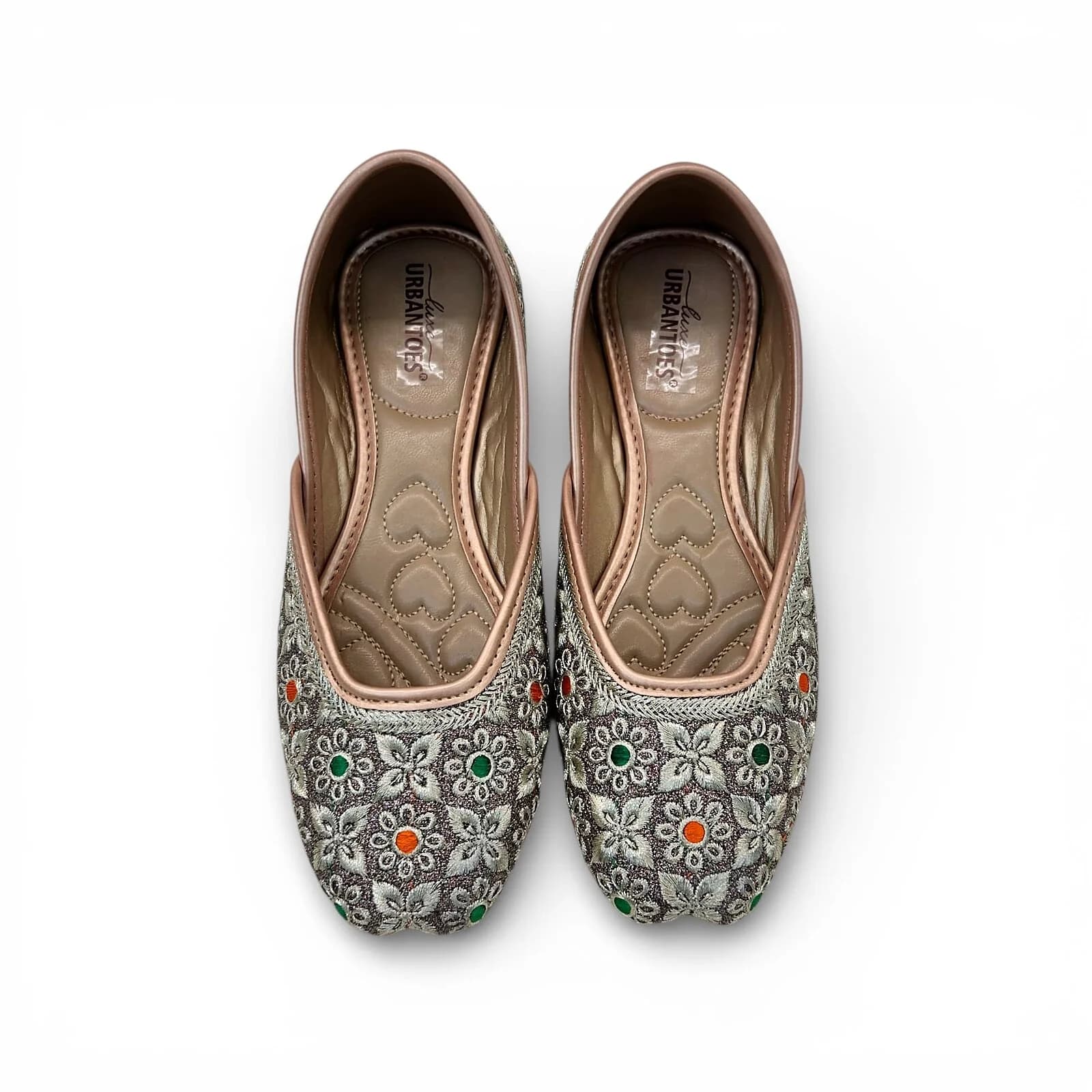 Women’s Antique Golden Embroidered Punjabi Jutti with Floral Motifs