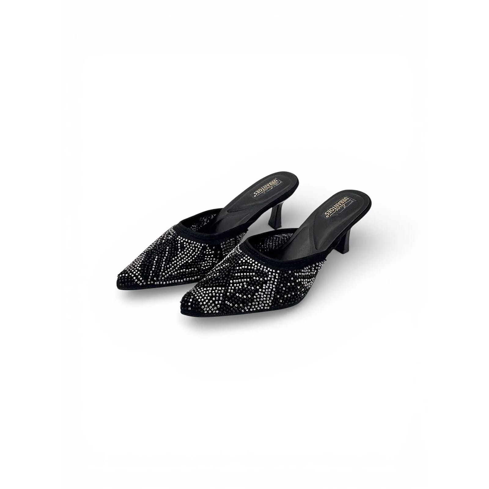 Womenâs Black Embellished Mule Heels â Elegant Slip-On - UrbanToes