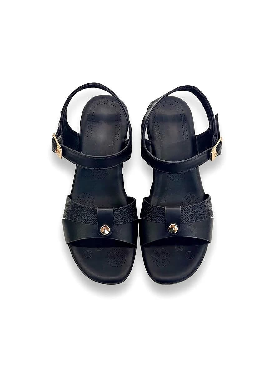 Black Comfort Wedge Sandals for Women – Ankle Strap Everyday Wear