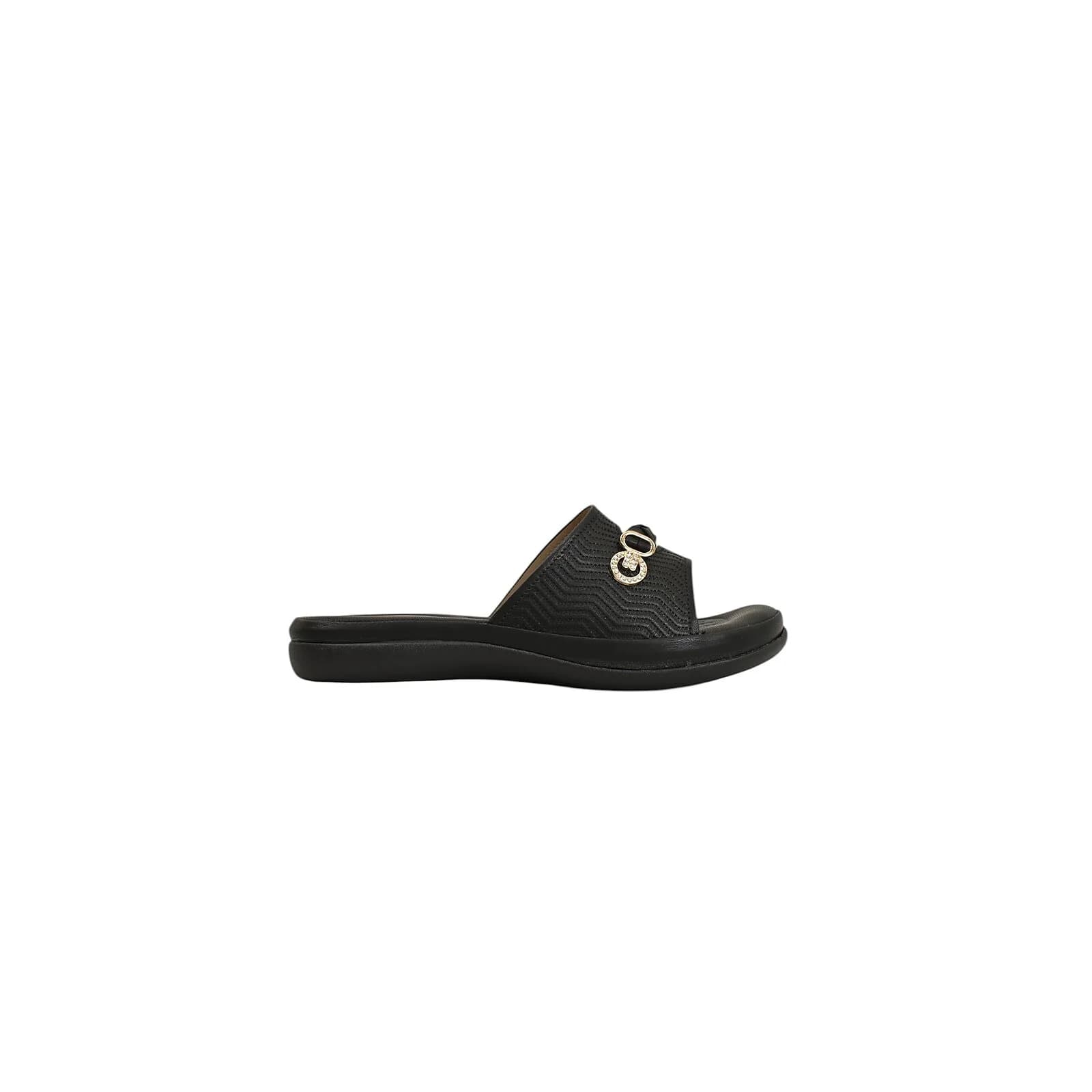 Black Comfort Flat Slide for Women – Cushioned Daily Wear Flats