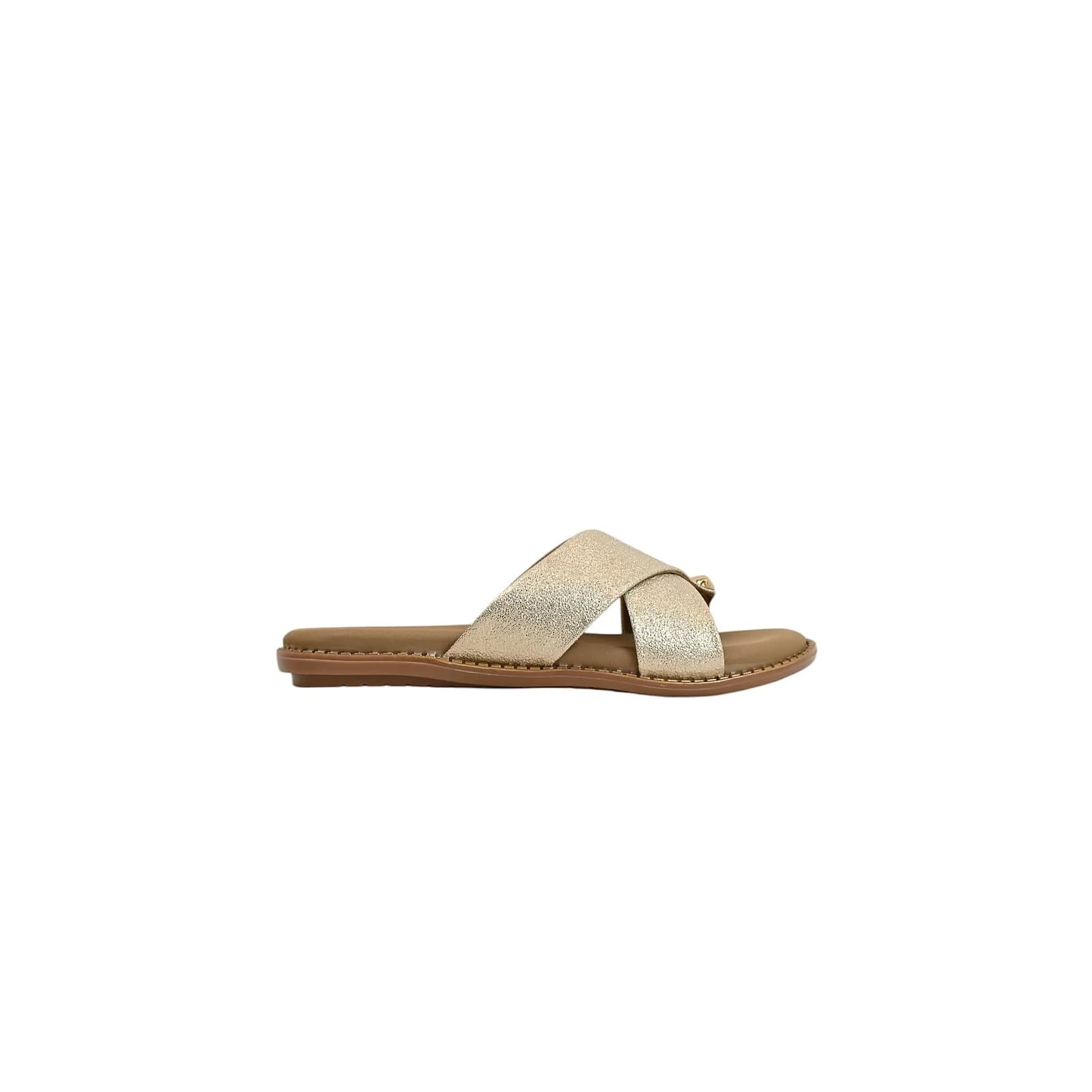 Light Gold Cross Strap Flat Slide for Women – Vegan Leather Daily Wear