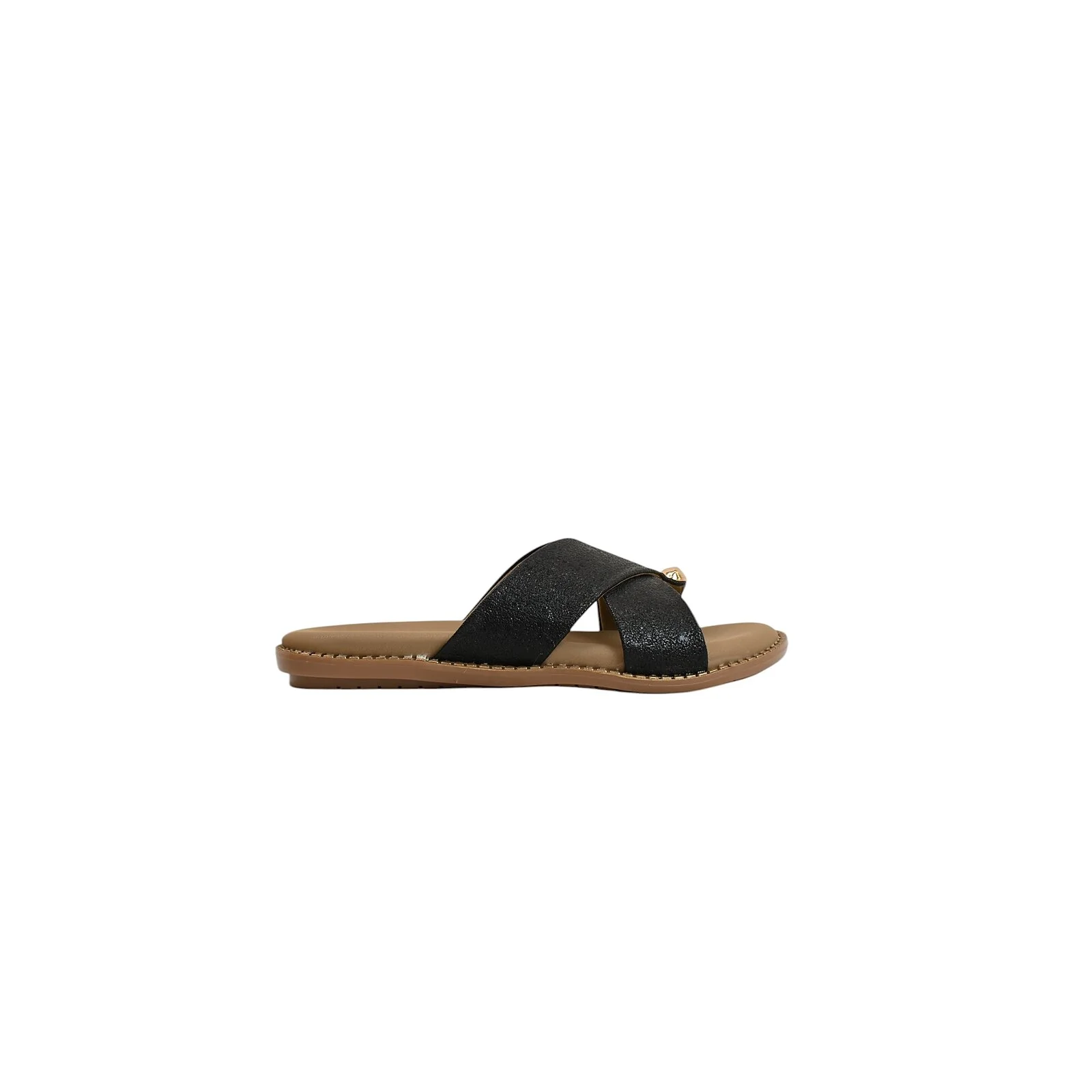 Black Cross Strap Flat Slide for Women β Vegan Leather Daily Wear - UrbanToes