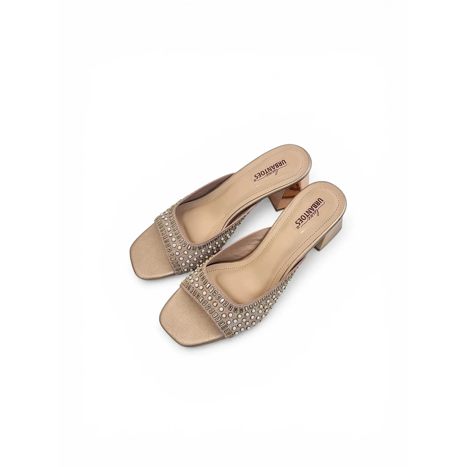 Rosegold Embellished Block Heel Sandals for Women – Urbantoes