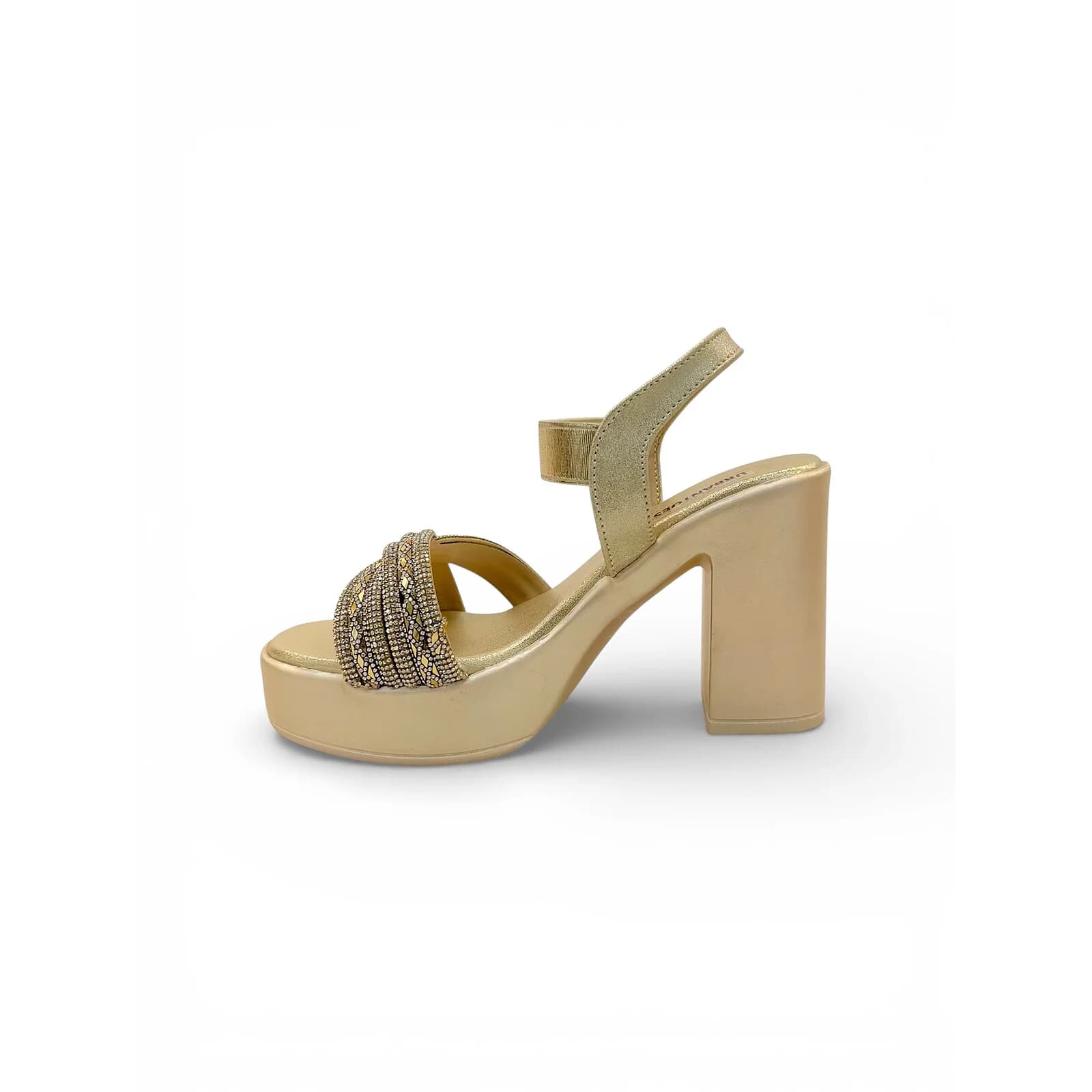 Gold Platform Heels for Women – Embellished Strap Block Heel Sandals