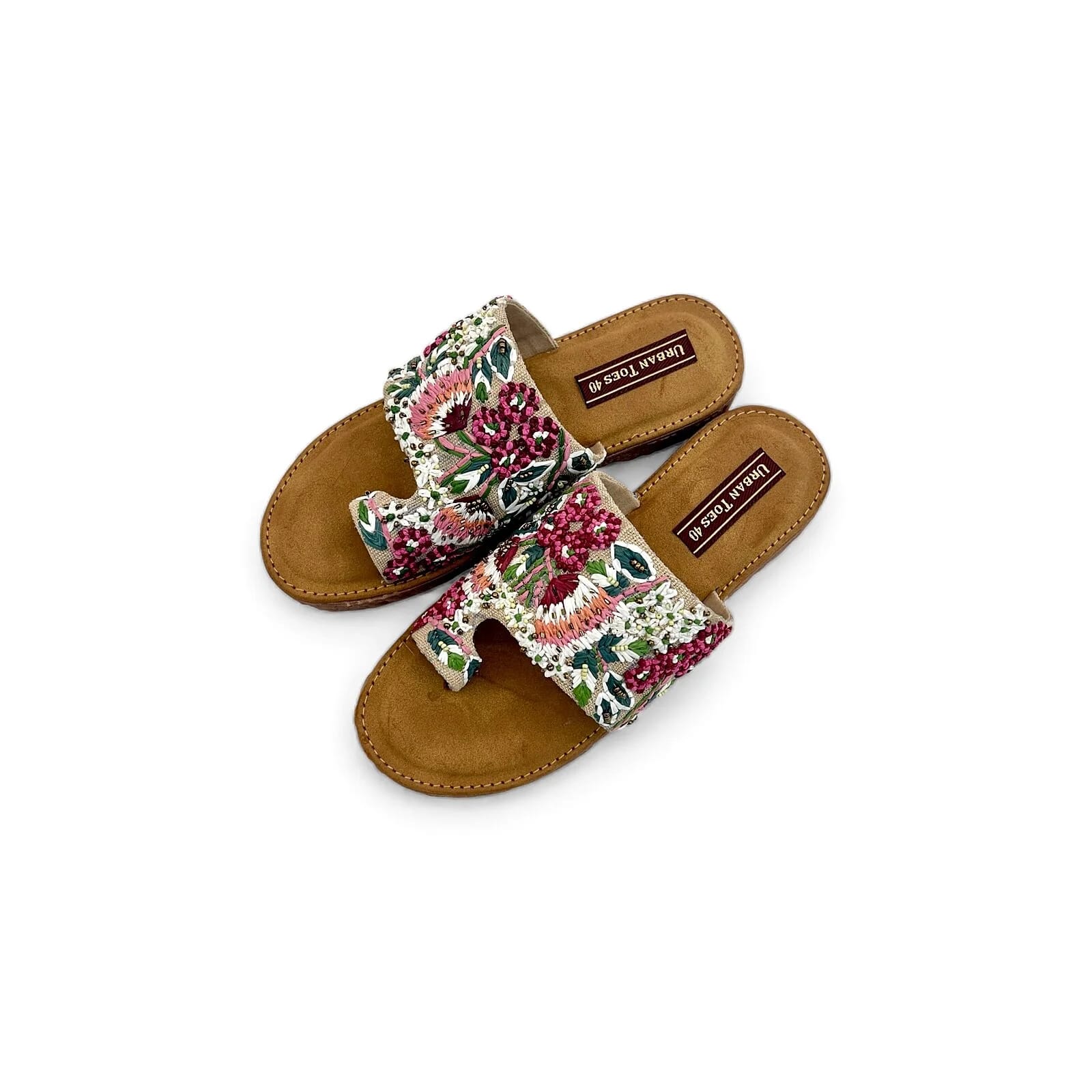 Floral Embroidered Flat Sandals for Women β Ethnic Toe Ring Slippers - UrbanToes