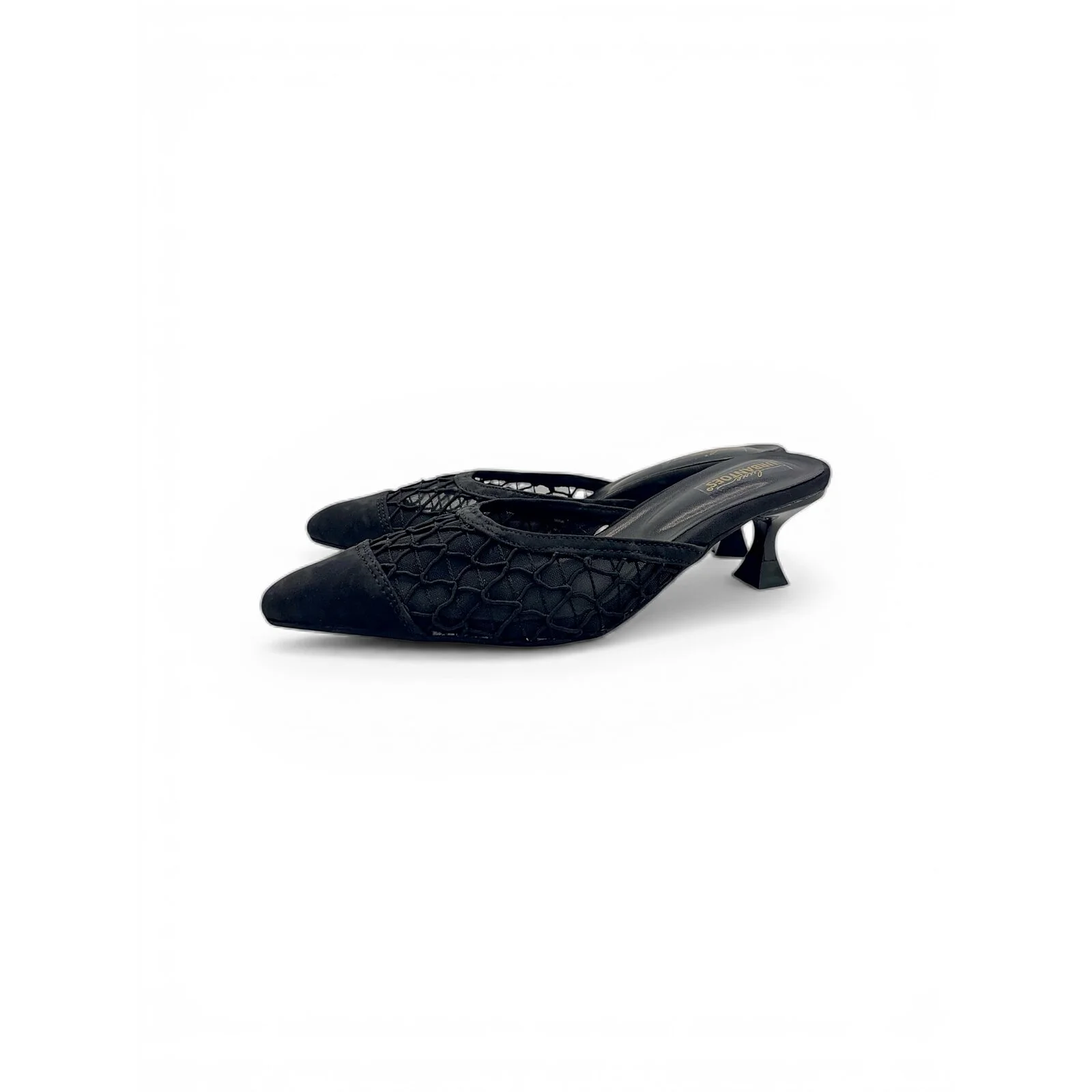 Black Mesh Kitten Heels for Women β Pointed Toe Mule Heels - UrbanToes