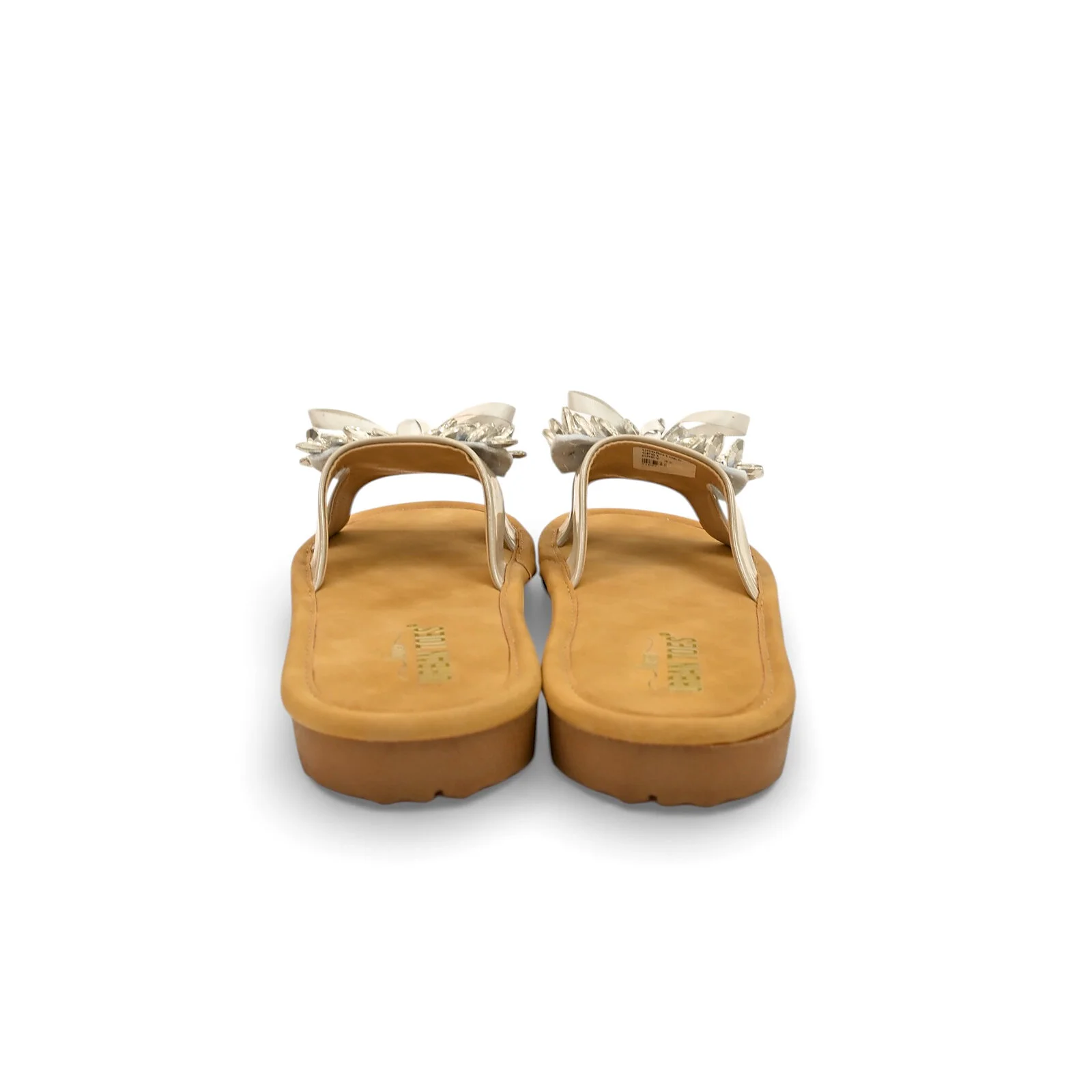 Grey Embellished Flat Slide Sandals for Women – Crystal Bow Comfort Flats