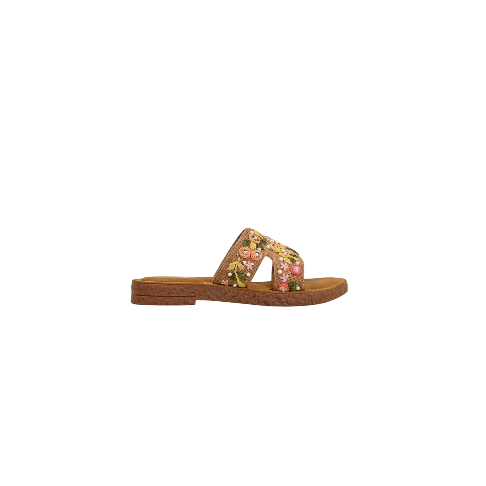 Peach embroidered flat sandals for women