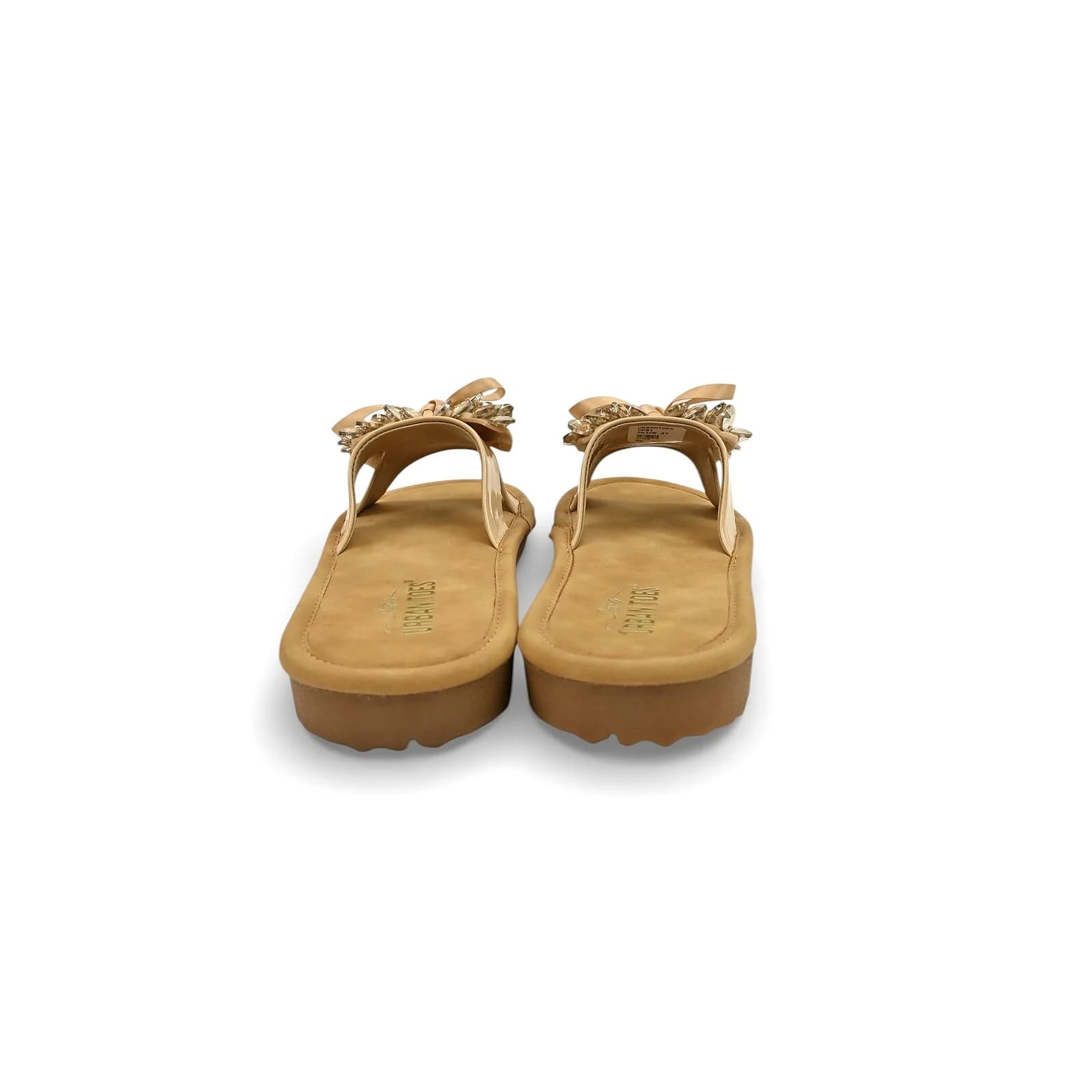Beige Embellished Flat Slide Sandals for Women – Crystal Bow Comfort Flats