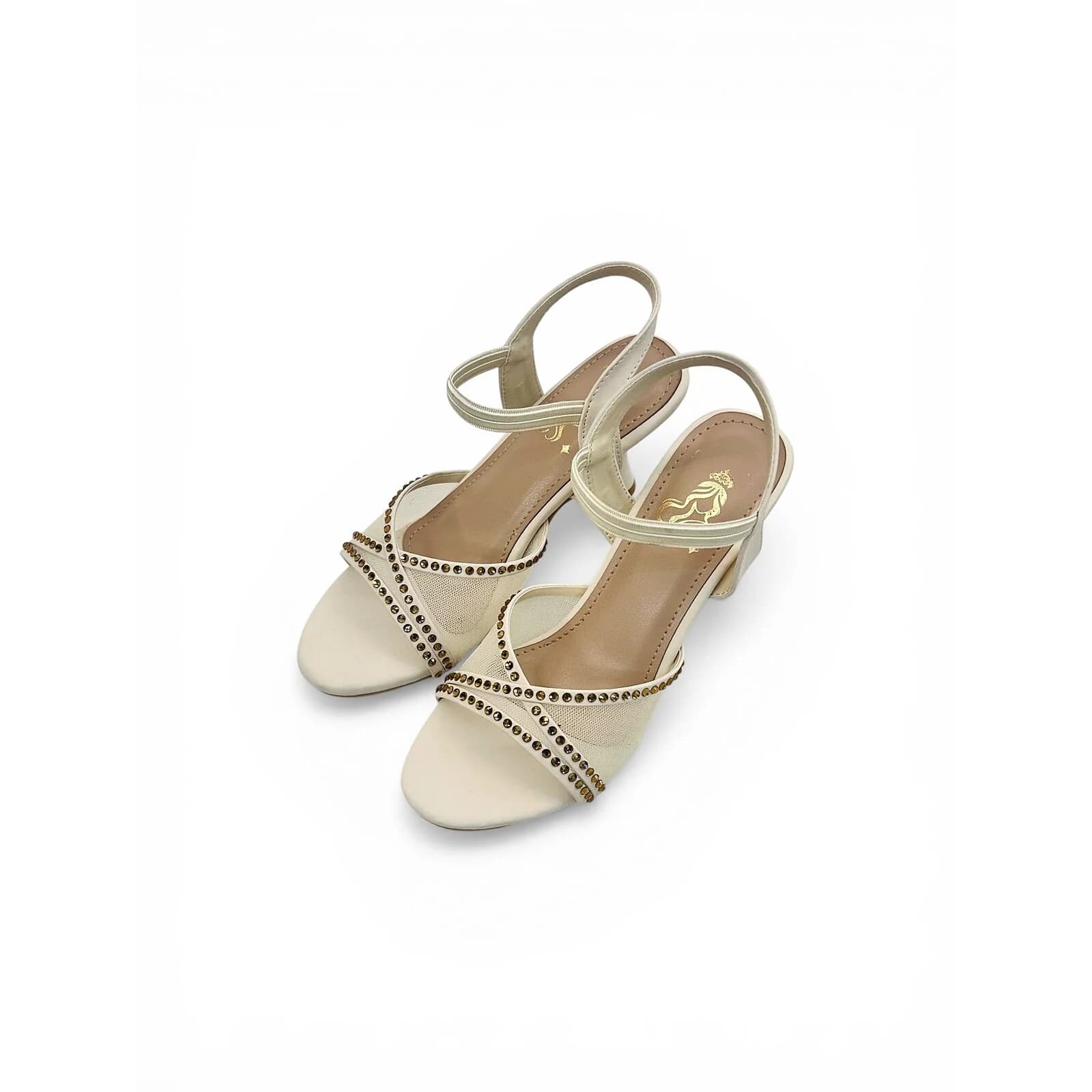 Cream Studded Kitten Heel Sandals for Women – Urbantoes India