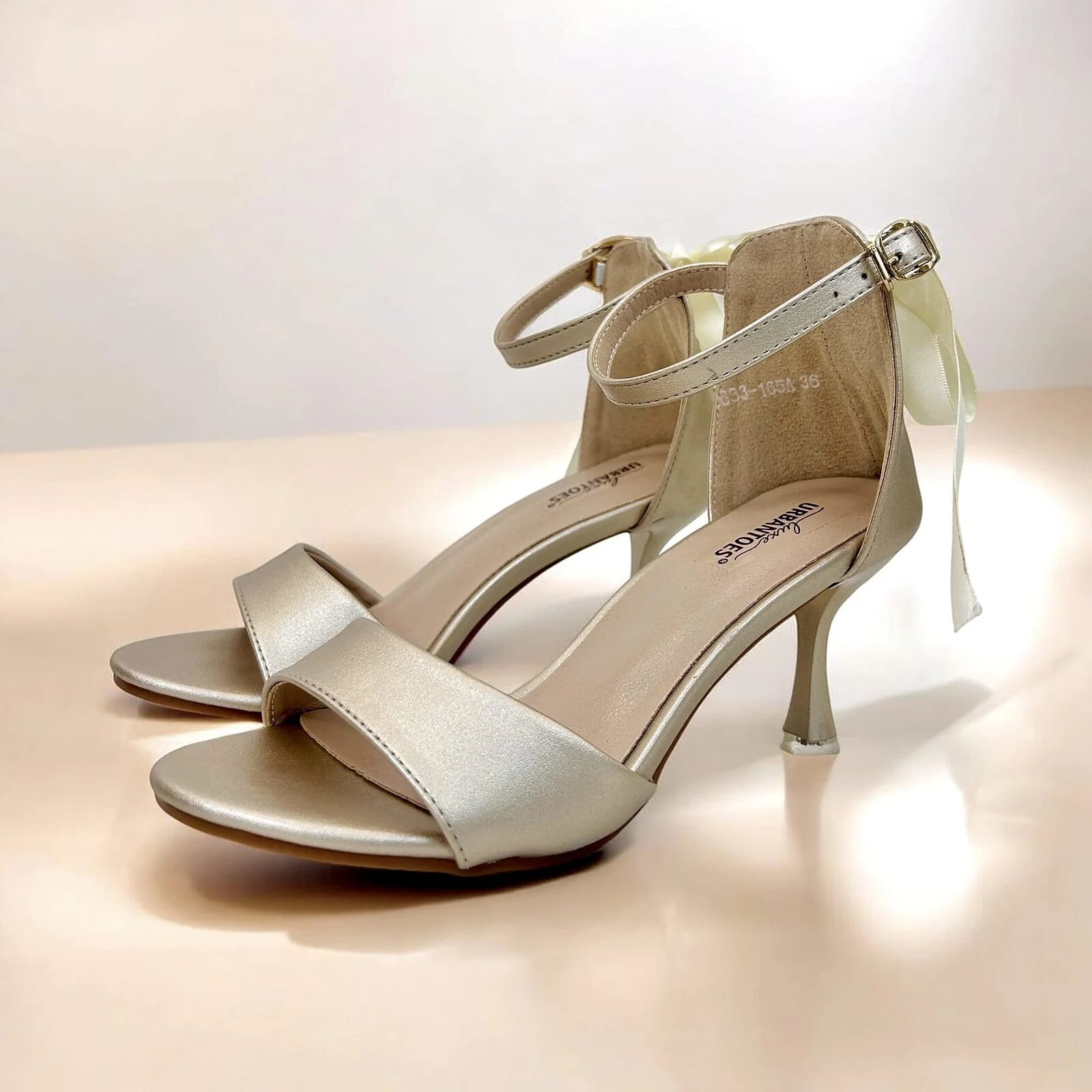 Soft Gold Ribbon Detail Ankle Strap Heels for Women – Urbantoes - UrbanToes