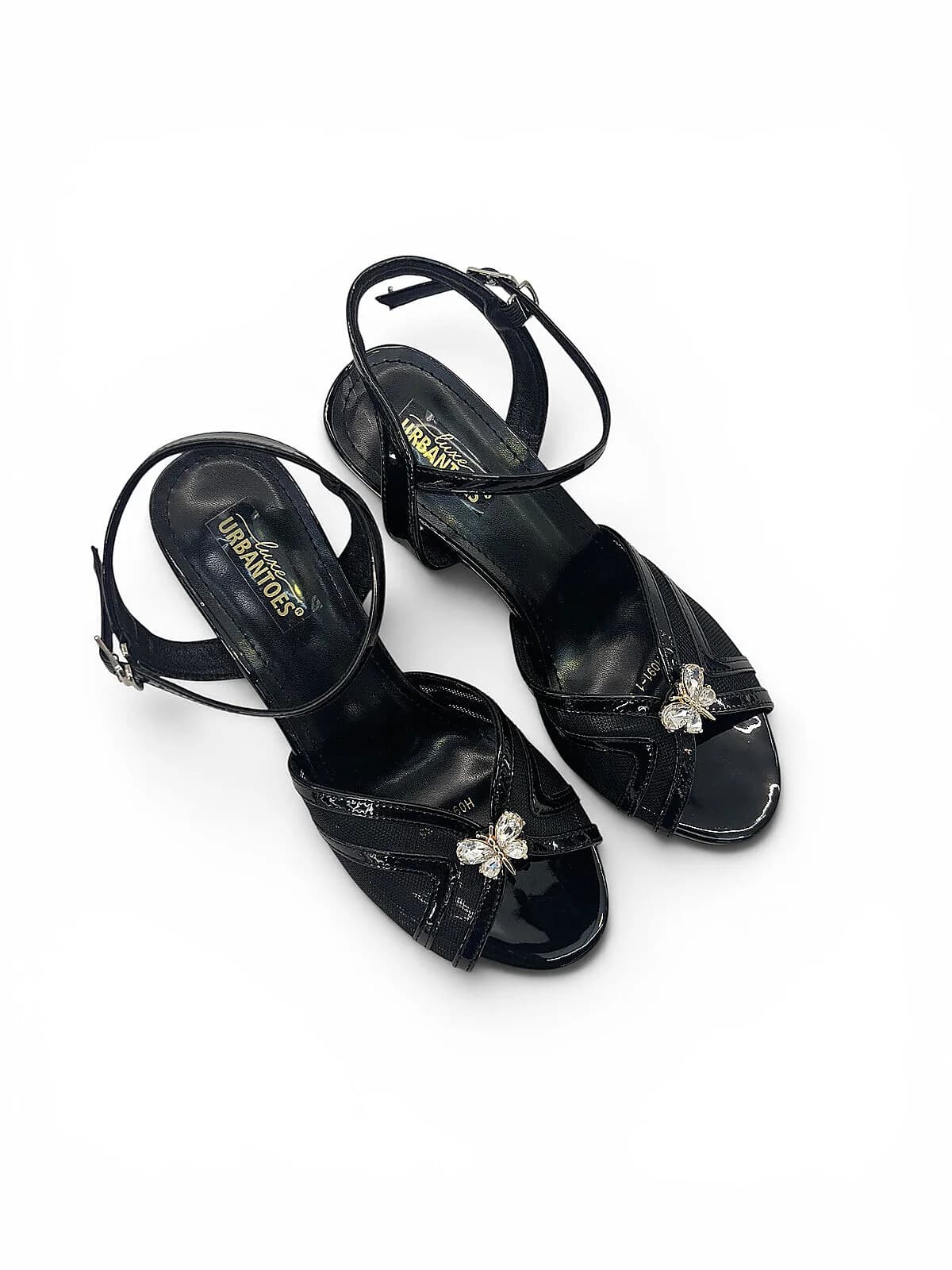 Black Kitten Heels for Women with Mesh Design & Ankle Strap | UrbanToes