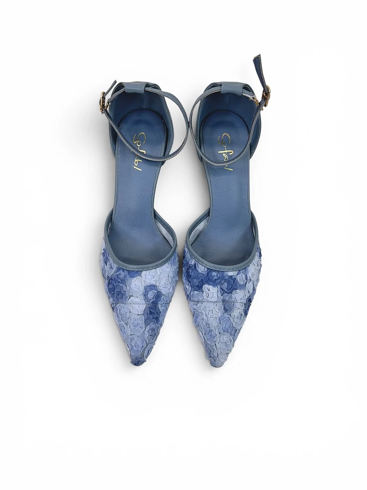 Blue Floral Mesh Heels for Women-Urbantoes