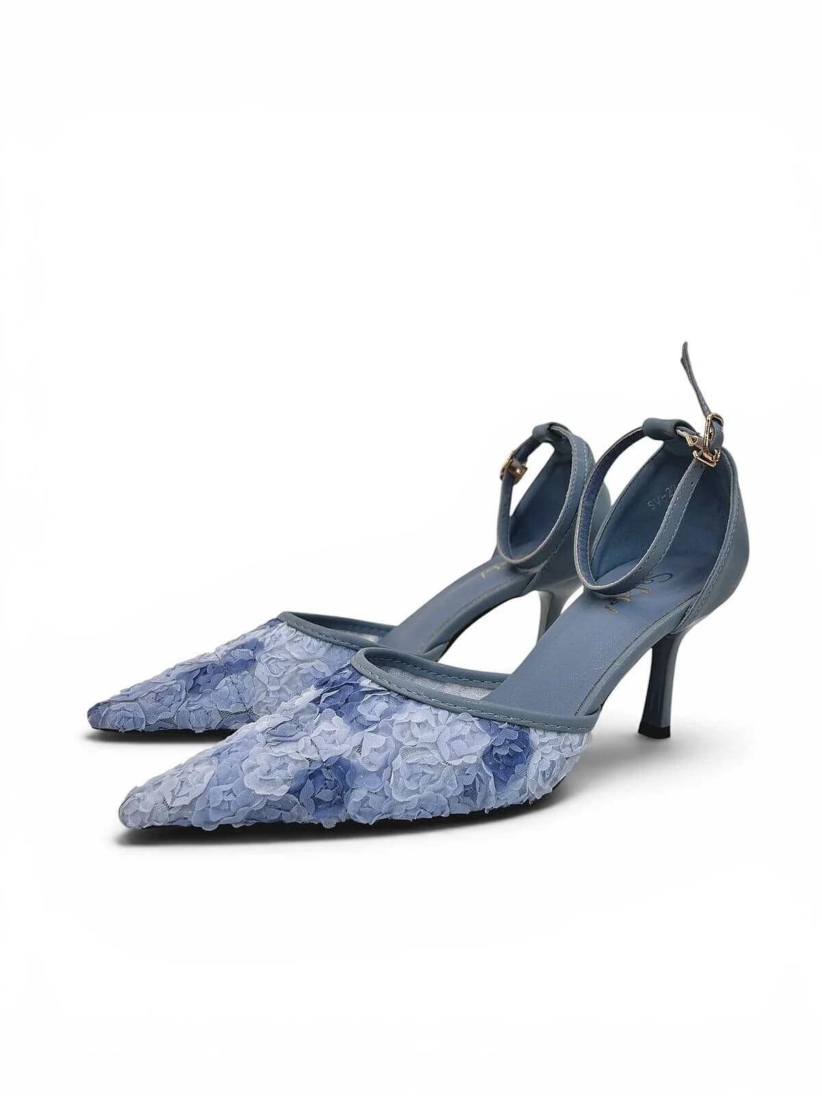 Blue Floral Mesh Heels for Women-Urbantoes