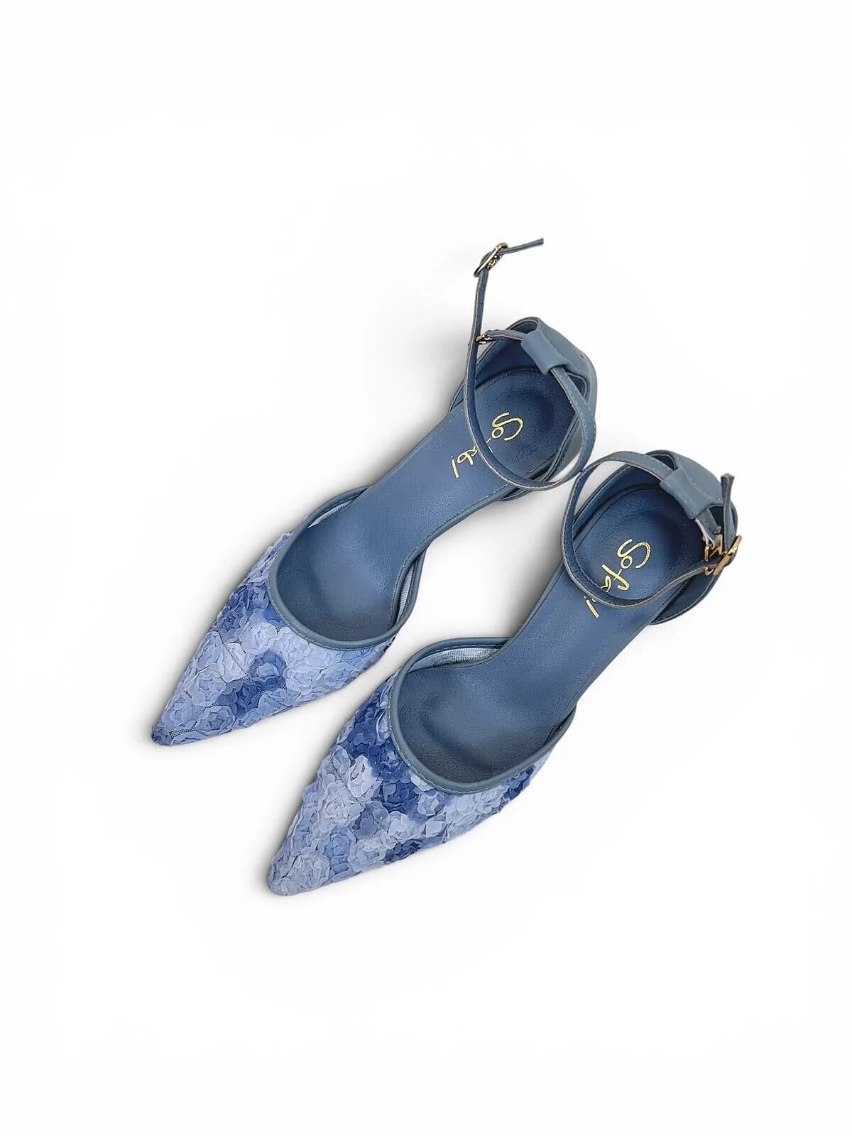 Blue Floral Mesh Heels for Women-Urbantoes