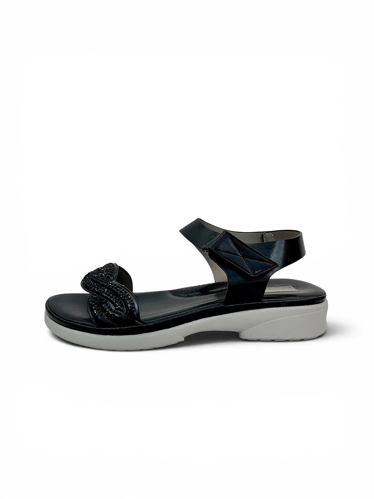 Black Comfort Wedge Sandals for Women with Rhinestone Strap | UrbanToes - UrbanToes
