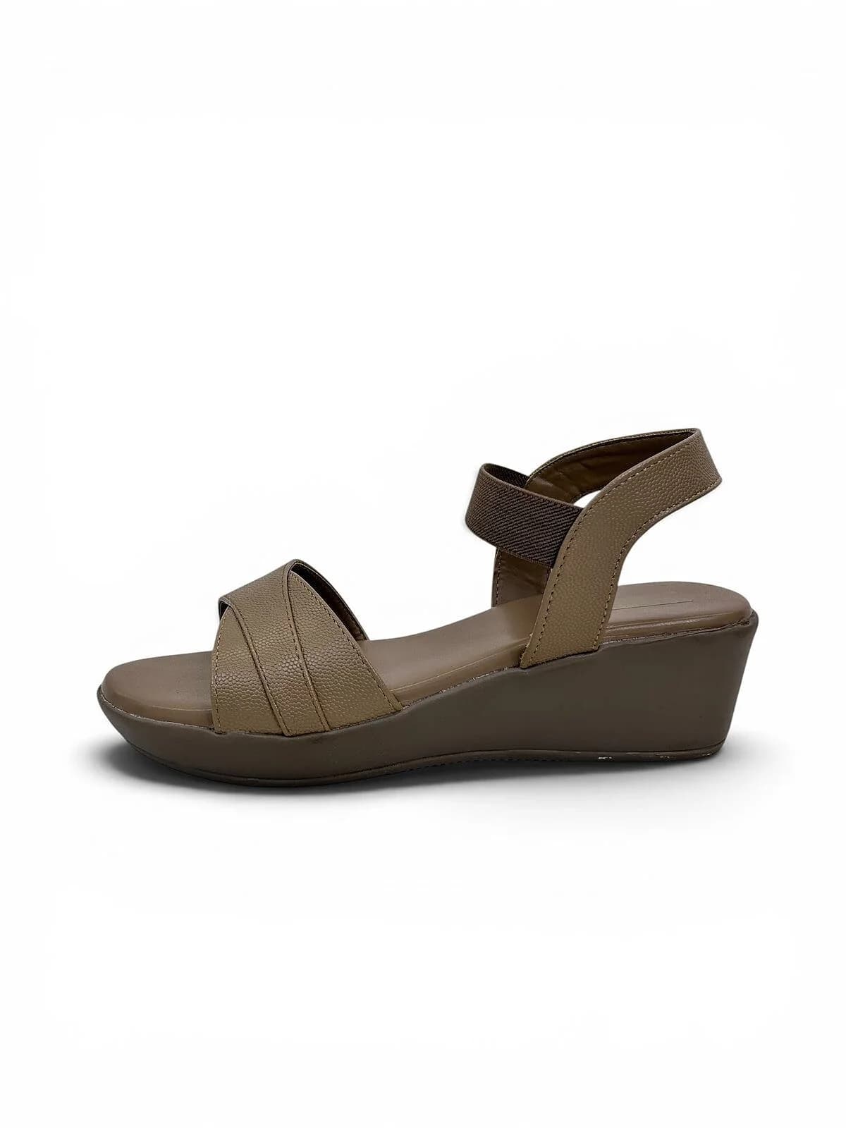 Brown Comfort Wedge Sandals for Women with Elastic Ankle Strap | UrbanToes