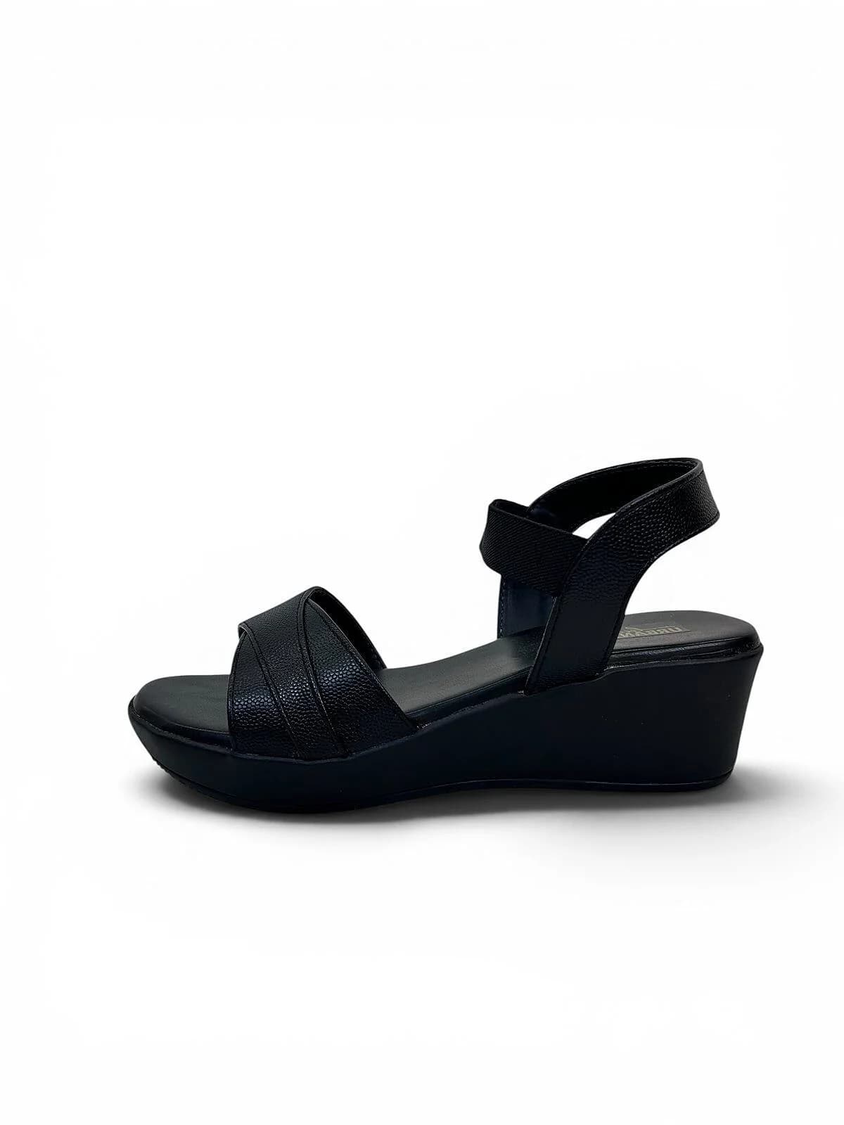 Black Comfort Wedge Sandals for Women with Elastic Ankle Strap | UrbanToes