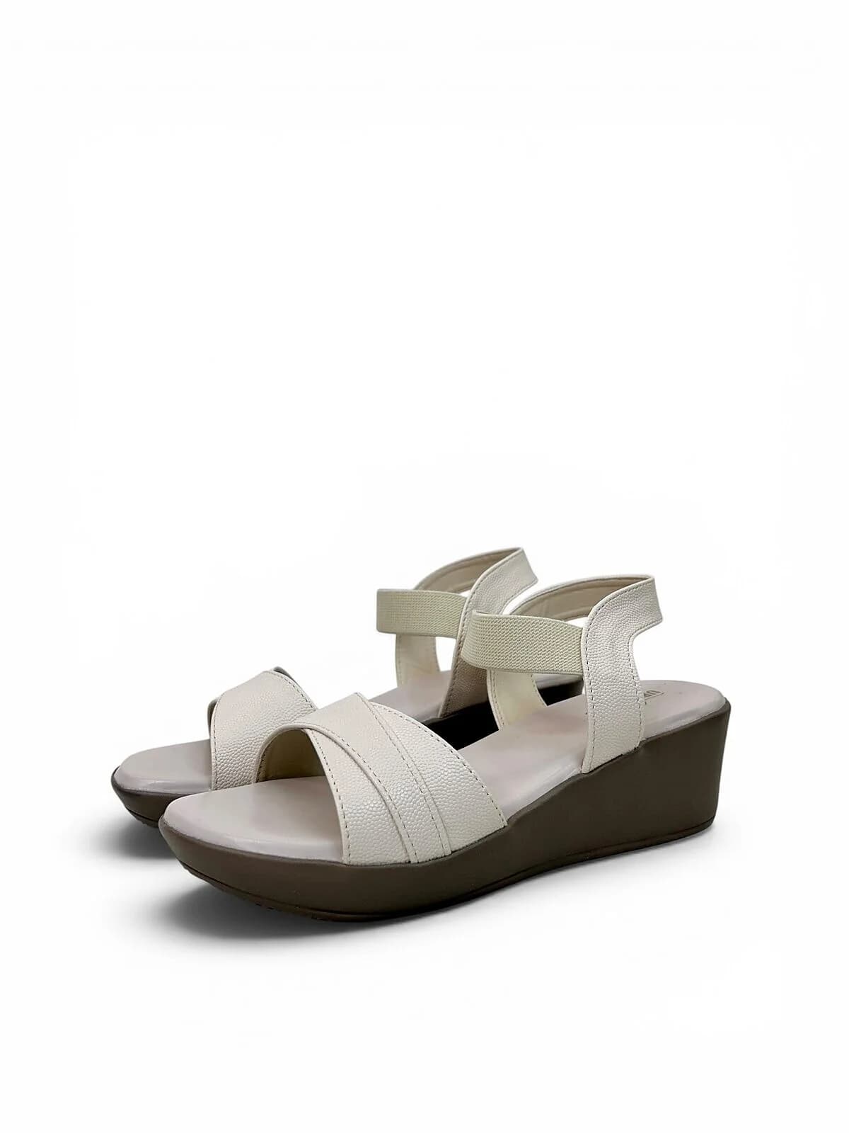 Cream Comfort Wedge Sandals for Women with Elastic Ankle Strap | UrbanToes