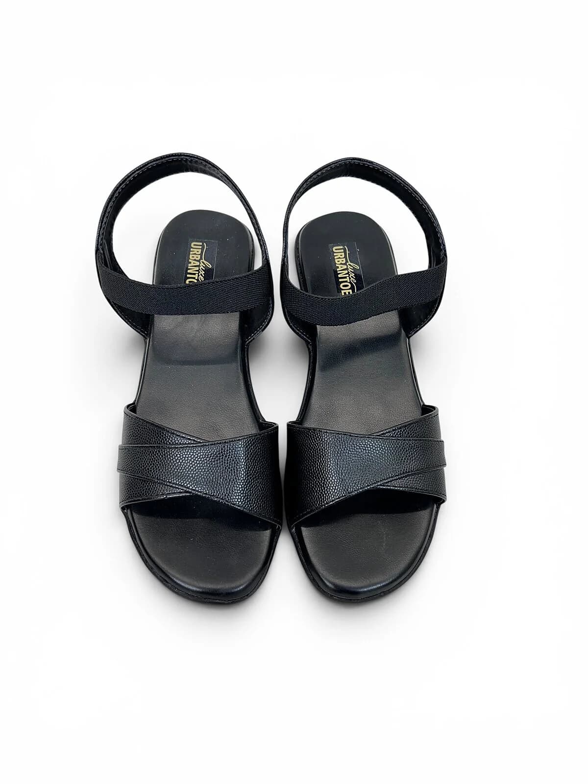 Black Comfort Wedge Sandals for Women with Elastic Ankle Strap | UrbanToes
