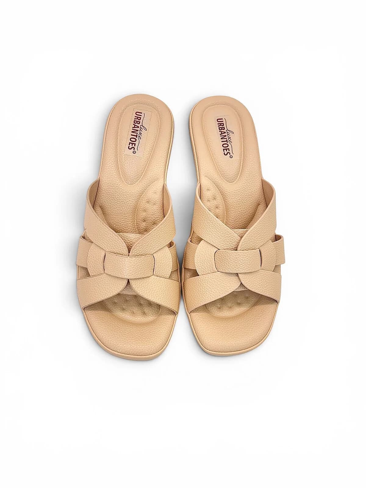 Beige Wedge Slippers for Women with Cross Strap Comfort | UrbanToes