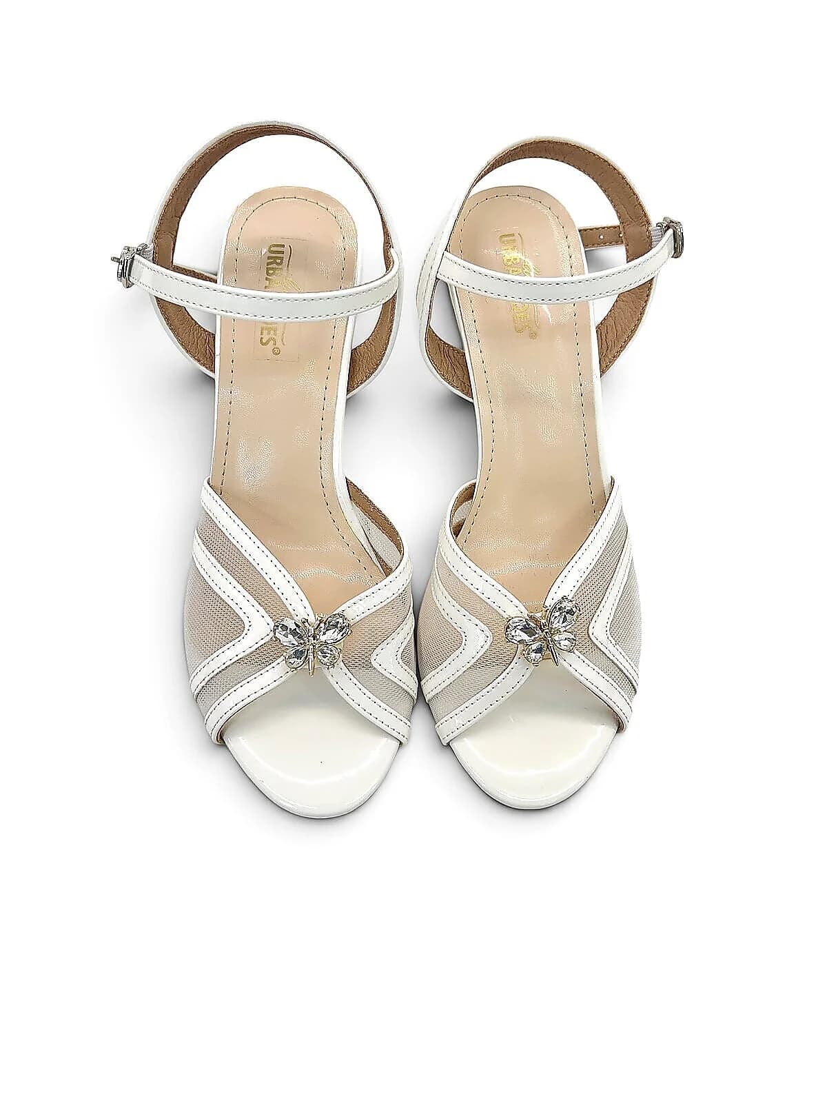 White Kitten Heels for Women with Mesh Design & Ankle Strap | UrbanToes