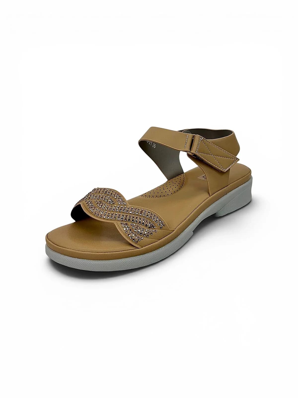 Tan Comfort Wedge Sandals for Women with Rhinestone Strap | UrbanToes