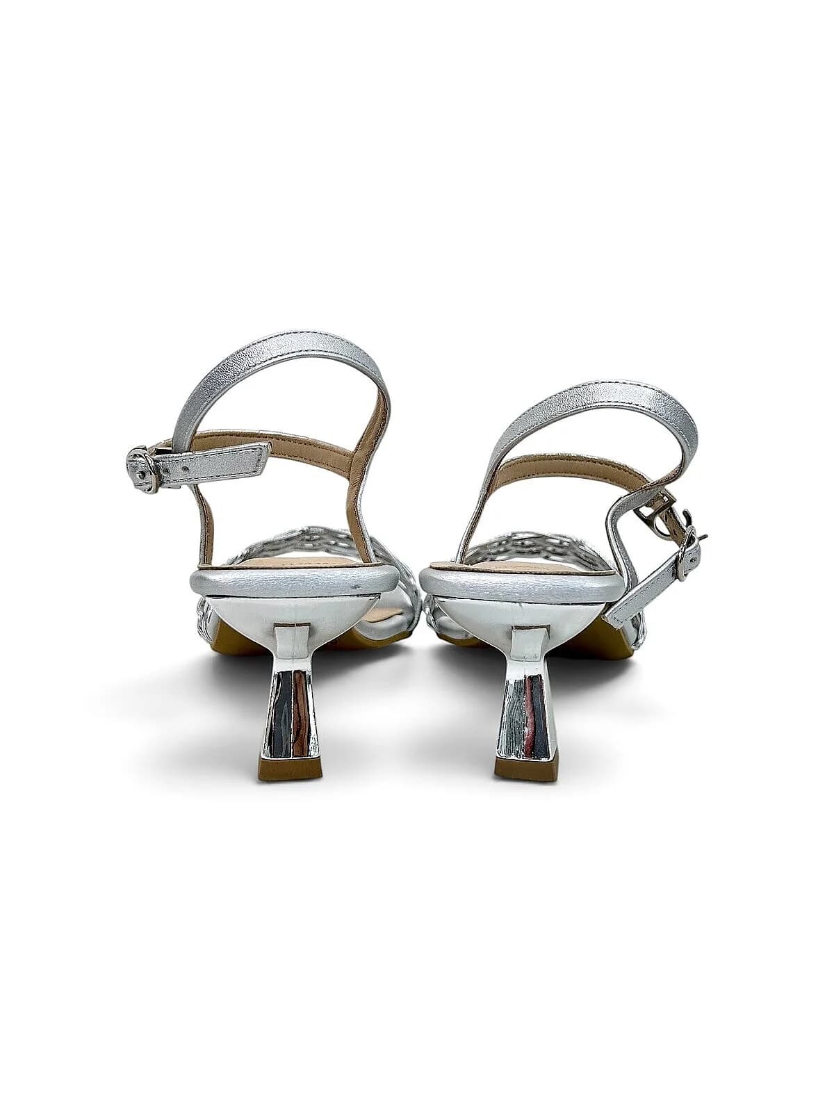 Silver Party Wear Kitten Heels for Women with Rhinestone Strap | UrbanToes
