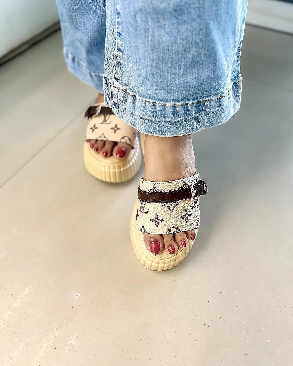 Beige Platform Slides for Women Casual Wear | UrbanToes