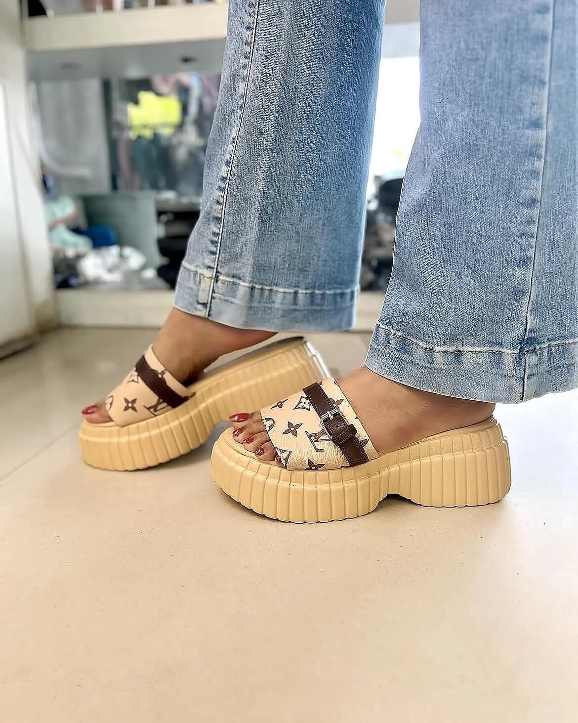 Beige Platform Slides for Women Casual Wear | UrbanToes