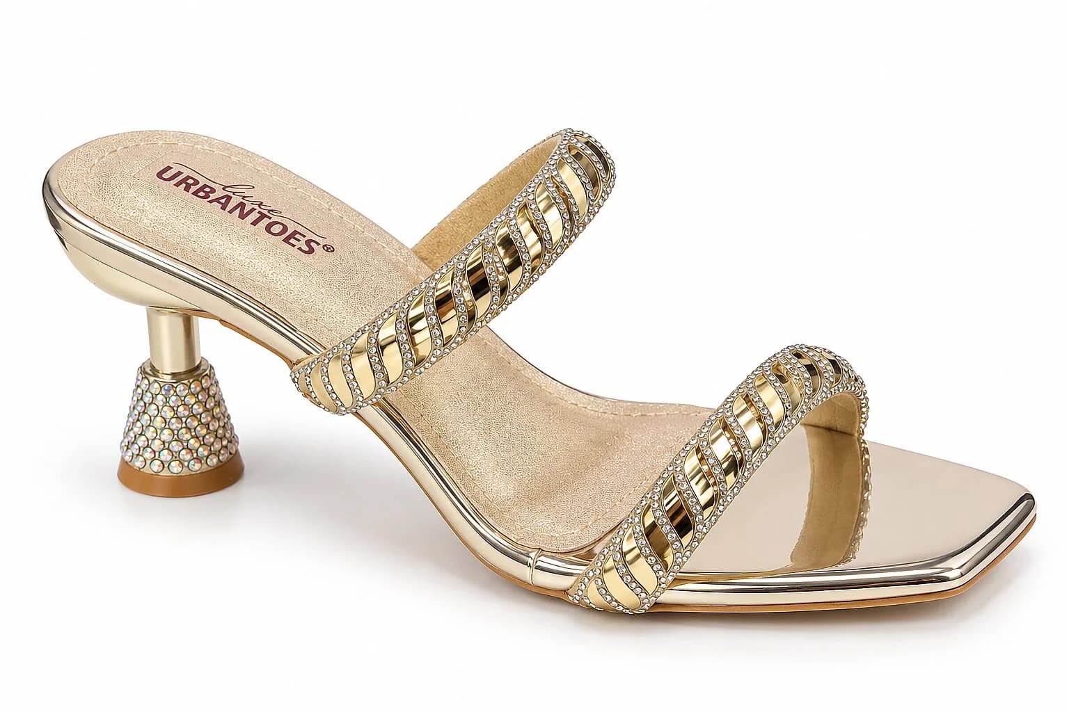 Glamorous Gold Rhinestone Mule Heels for Women