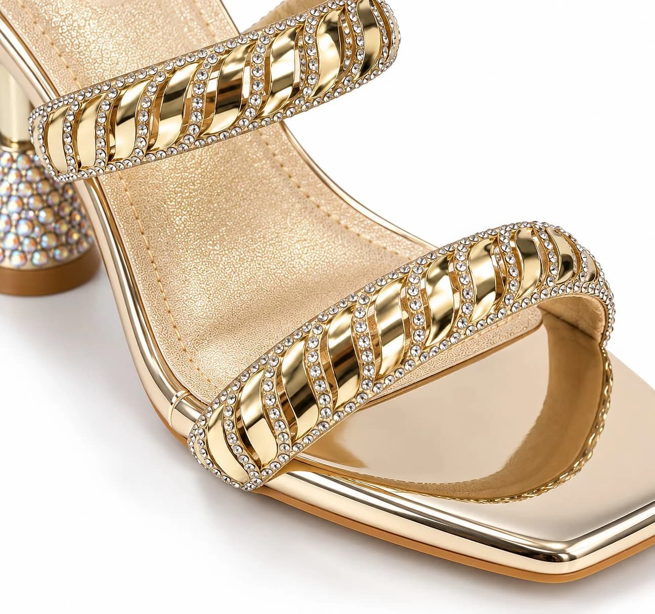 Glamorous Gold Rhinestone Mule Heels for Women